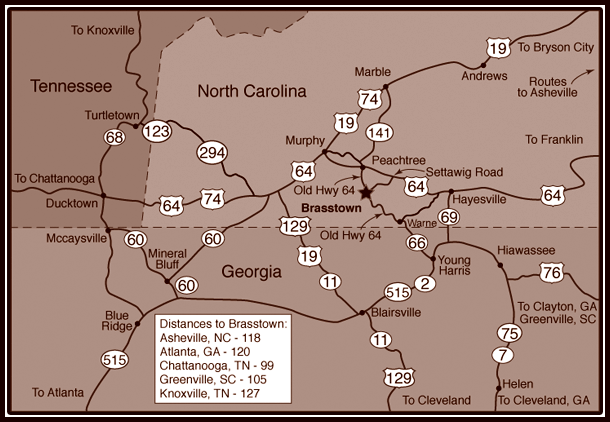 Map to Brasstown, NC